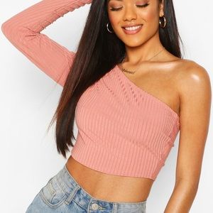 Boohoo One Shoulder Rib Crop Top